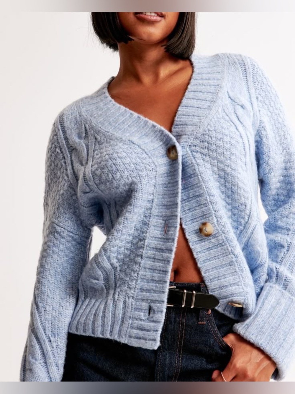 Abercrombie & Fitch Seed Stitch Cable Knit Cardigan Sweater Large Cuff Sleeve